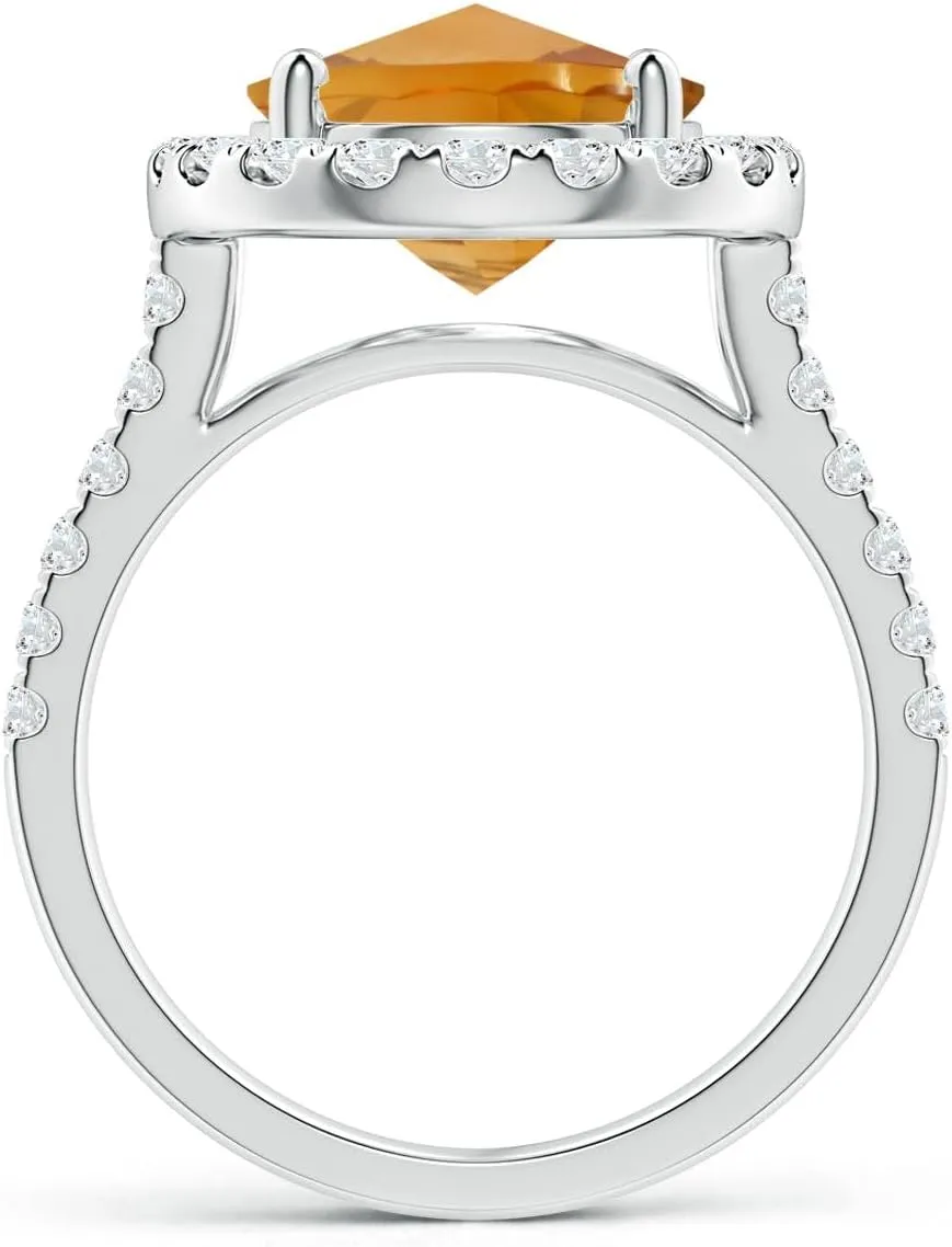Angara Natural GIA Certified Prong-Set Oval 3.78 ct Citrine Halo Ring with Diamonds in 14K Solid Gold/Platinum for Women | November Birthstone Jewelry for Women