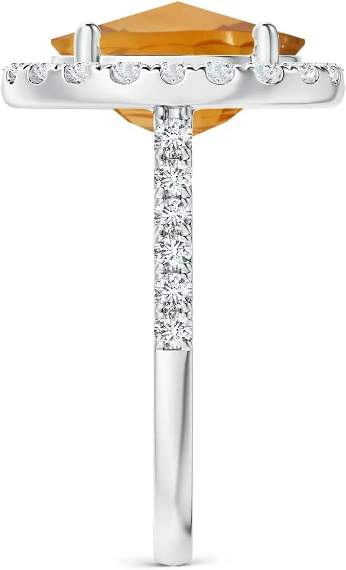 Angara Natural GIA Certified Prong-Set Oval 3.78 ct Citrine Halo Ring with Diamonds in 14K Solid Gold/Platinum for Women | November Birthstone Jewelry for Women
