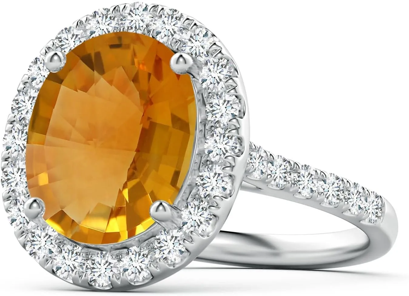 Angara Natural GIA Certified Prong-Set Oval 3.78 ct Citrine Halo Ring with Diamonds in 14K Solid Gold/Platinum for Women | November Birthstone Jewelry for Women