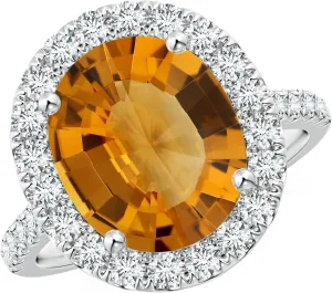 Angara Natural GIA Certified Prong-Set Oval 3.78 ct Citrine Halo Ring with Diamonds in 14K Solid Gold/Platinum for Women | November Birthstone Jewelry for Women