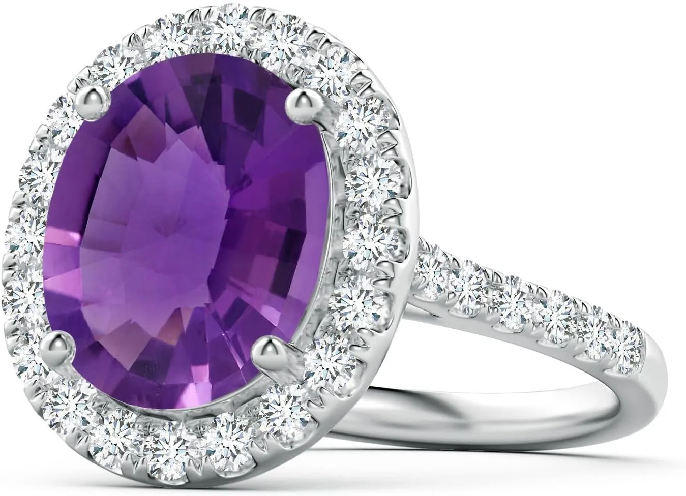 Angara Natural GIA Certified Prong-Set Oval 3.83 ct Amethyst Halo Ring with Diamonds in 14K Solid Gold/Platinum for Women | February Birthstone Jewelry for Women