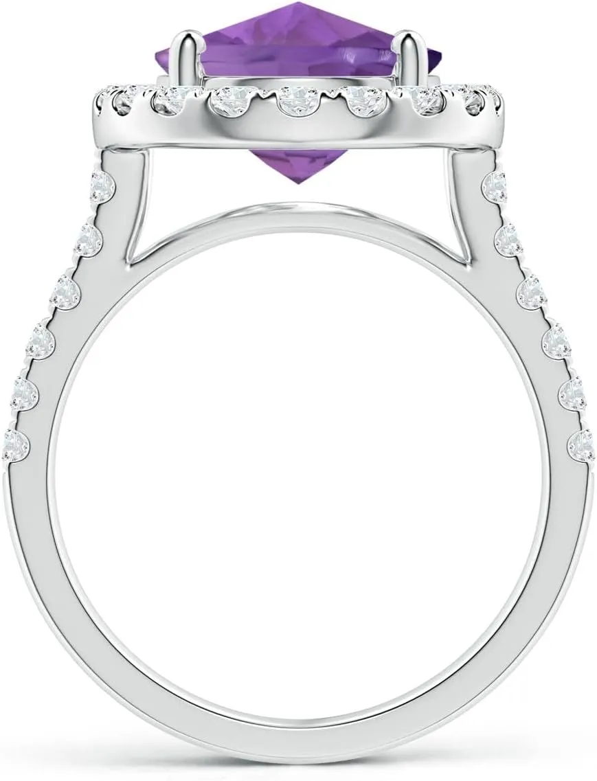 Angara Natural GIA Certified Prong-Set Oval 3.83 ct Amethyst Halo Ring with Diamonds in 14K Solid Gold/Platinum for Women | February Birthstone Jewelry for Women