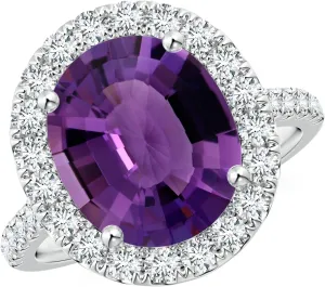 Angara Natural GIA Certified Prong-Set Oval 3.83 ct Amethyst Halo Ring with Diamonds in 14K Solid Gold/Platinum for Women | February Birthstone Jewelry for Women