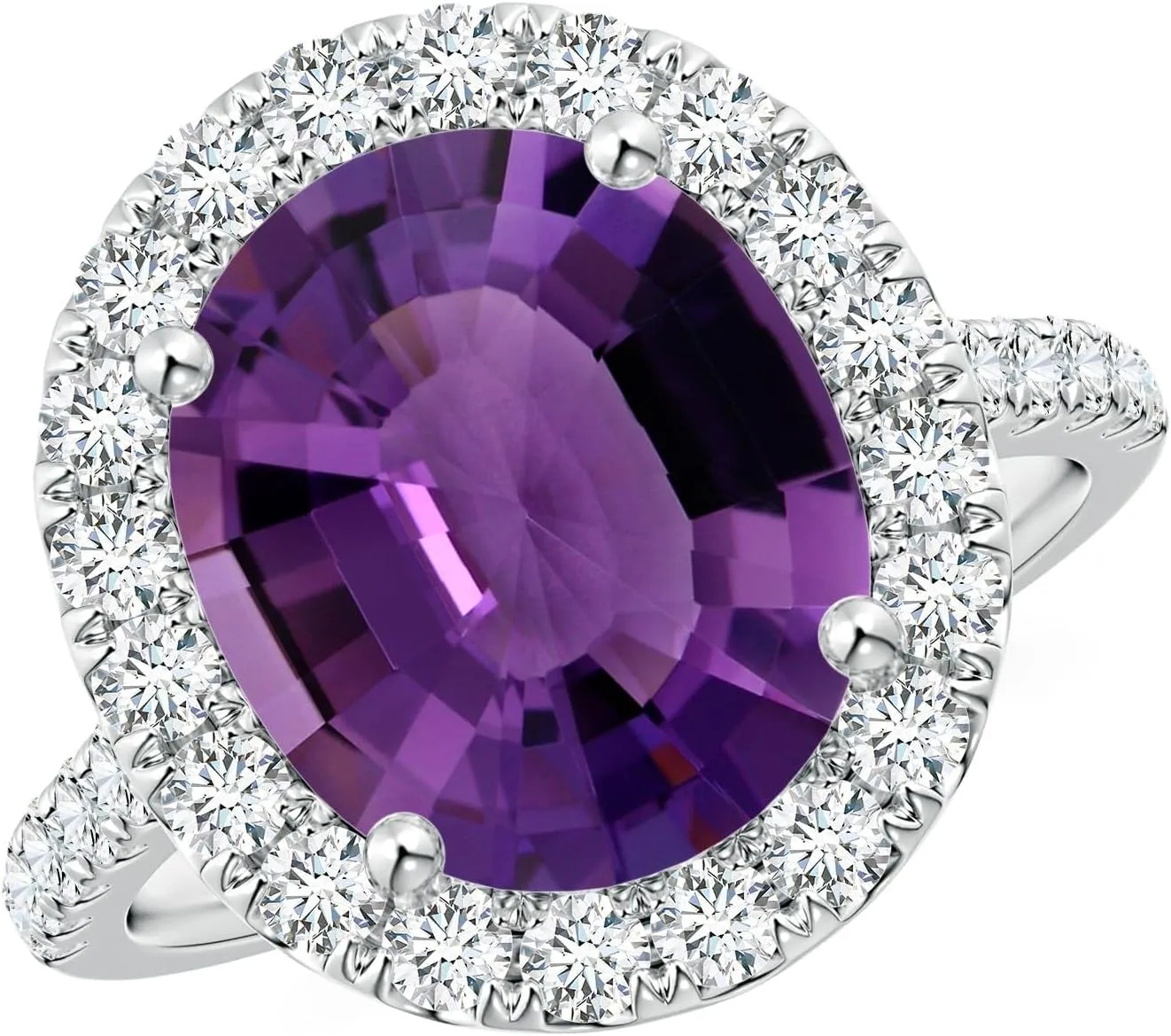 Angara Natural GIA Certified Prong-Set Oval 3.83 ct Amethyst Halo Ring with Diamonds in 14K Solid Gold/Platinum for Women | February Birthstone Jewelry for Women
