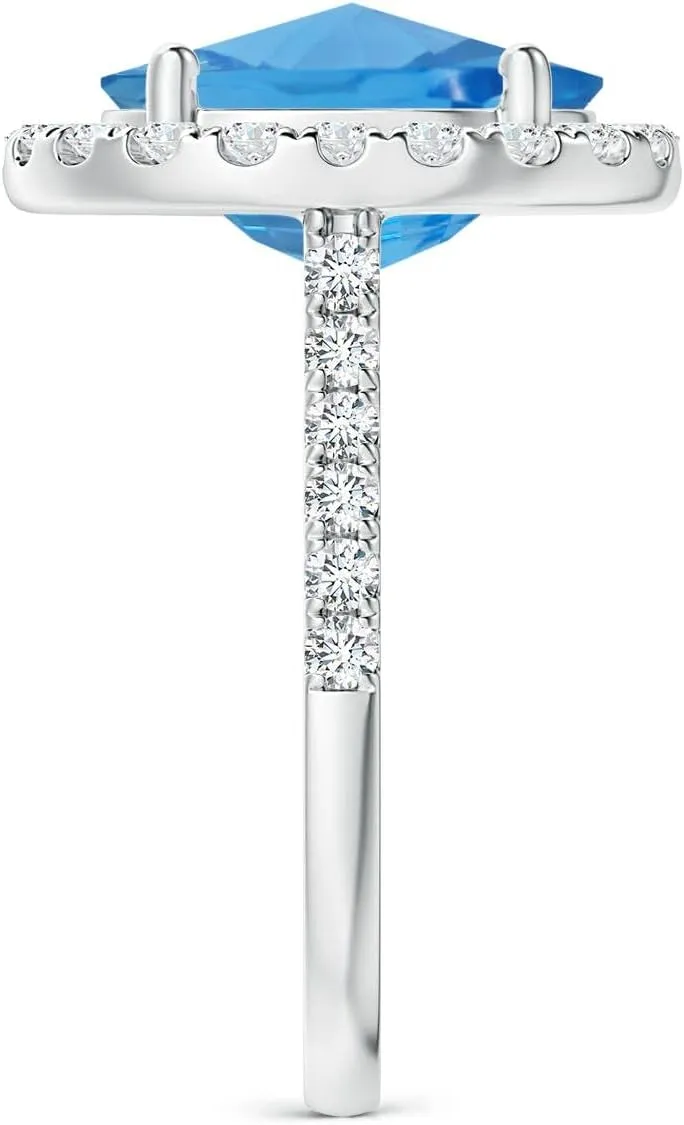 Angara Natural GIA Certified Prong-Set Oval 4.9 ct Swiss Blue Topaz Halo Ring with Diamonds in 14K Solid Gold/Platinum for Women | November Birthstone Jewelry for Women