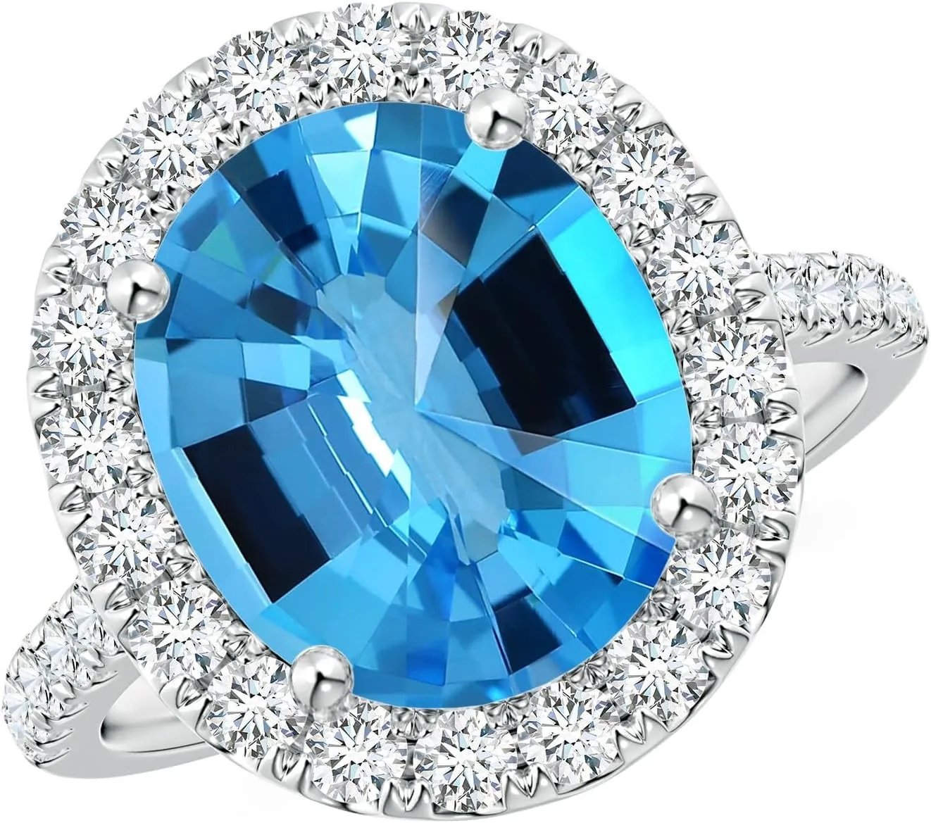 Angara Natural GIA Certified Prong-Set Oval 4.9 ct Swiss Blue Topaz Halo Ring with Diamonds in 14K Solid Gold/Platinum for Women | November Birthstone Jewelry for Women