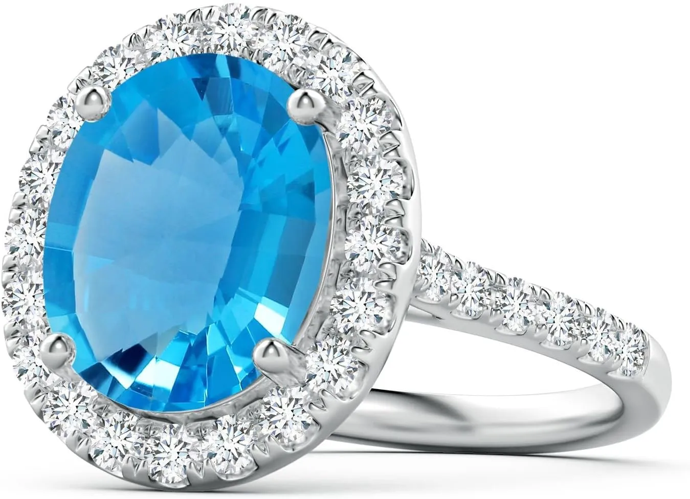 Angara Natural GIA Certified Prong-Set Oval 4.9 ct Swiss Blue Topaz Halo Ring with Diamonds in 14K Solid Gold/Platinum for Women | November Birthstone Jewelry for Women