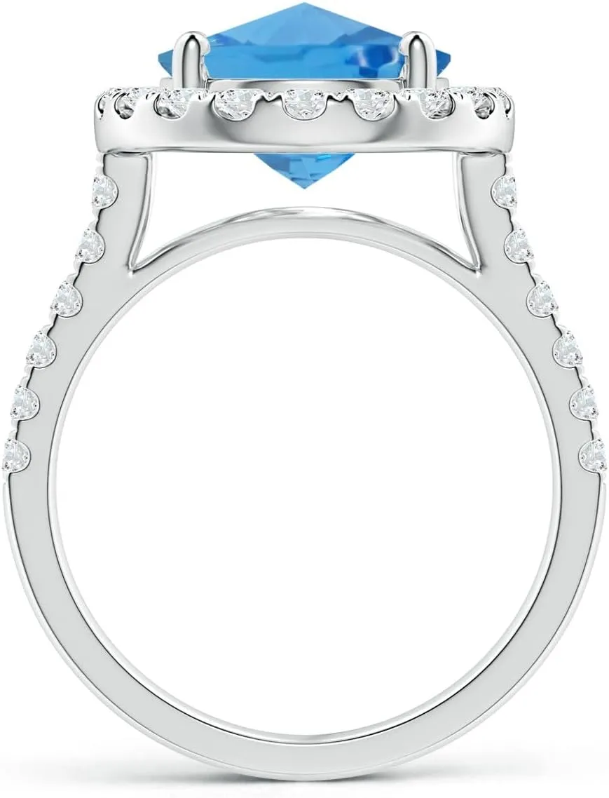 Angara Natural GIA Certified Prong-Set Oval 4.9 ct Swiss Blue Topaz Halo Ring with Diamonds in 14K Solid Gold/Platinum for Women | November Birthstone Jewelry for Women
