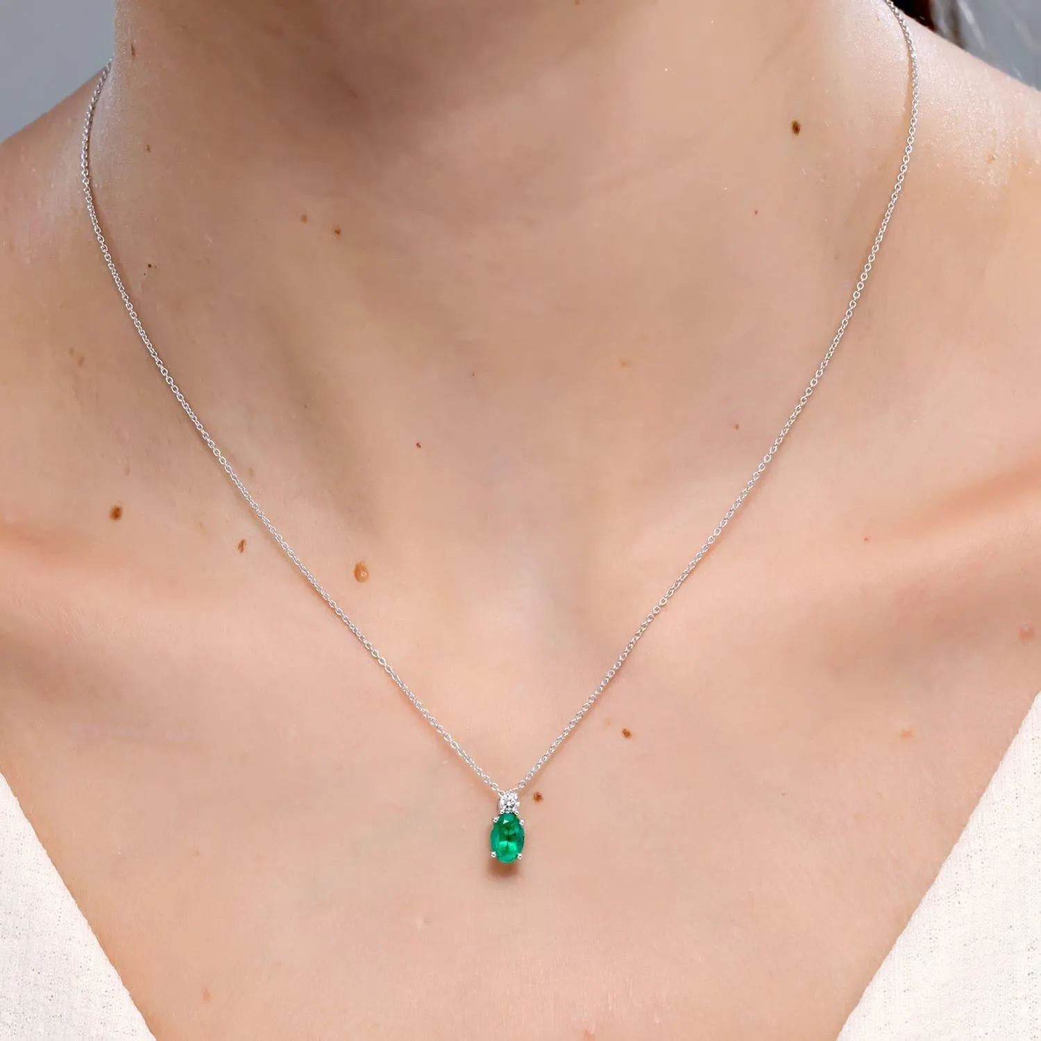 Angara Natural Oval Emerald Solitaire Pendant with Diamond in Silver / 14K Solid Gold/Platinum | May Birthstone, Birthday, Engagement, Anniversary, Wedding Jewelry Gift for Women