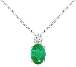 Angara Natural Oval Emerald Solitaire Pendant with Diamond in Silver / 14K Solid Gold/Platinum | May Birthstone, Birthday, Engagement, Anniversary, Wedding Jewelry Gift for Women