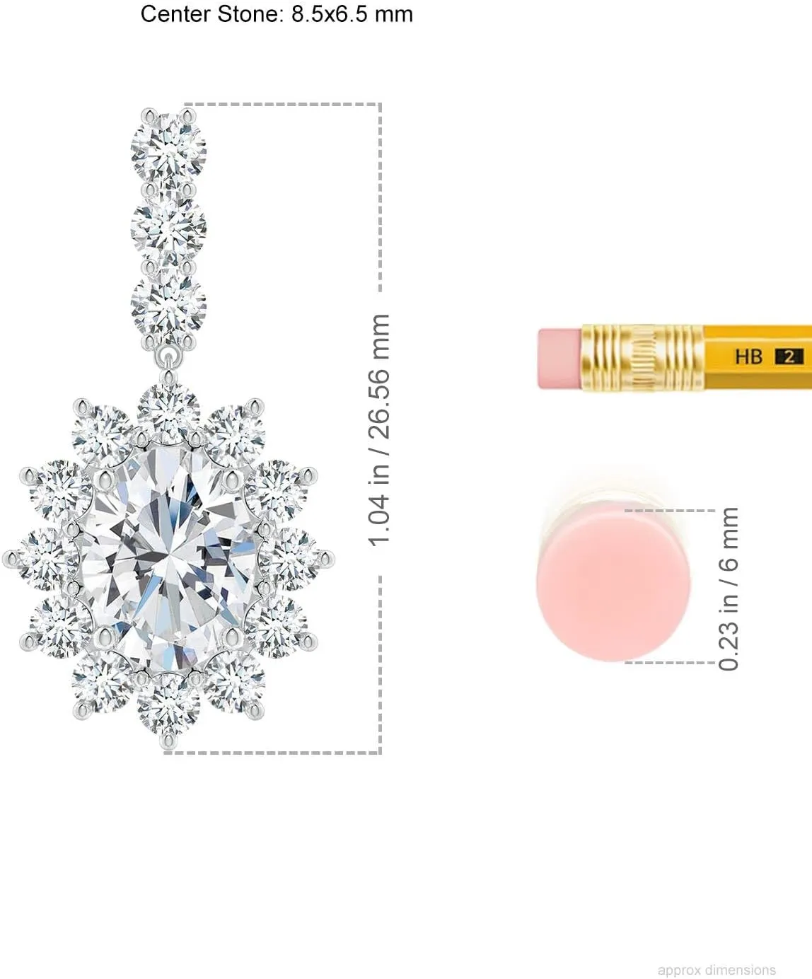 ANGARA Oval Lab Grown Diamond Floral Halo Dangle Earrings in 14K Solid Gold/Platinum | April Birthstone, Birthday, Engagement, Anniversary, Wedding Jewelry Gift for Women