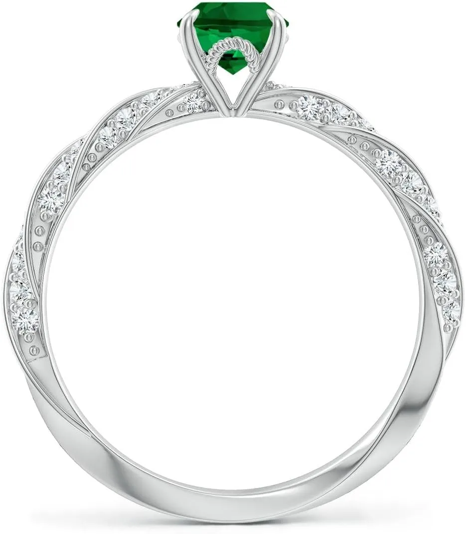 Angara Oval Lab Grown Emerald Twisted Rope Shank Engagement Ring in 14K Solid Gold/Platinum | May Birthstone, Birthday, Anniversary, Wedding Jewelry Gift for Women
