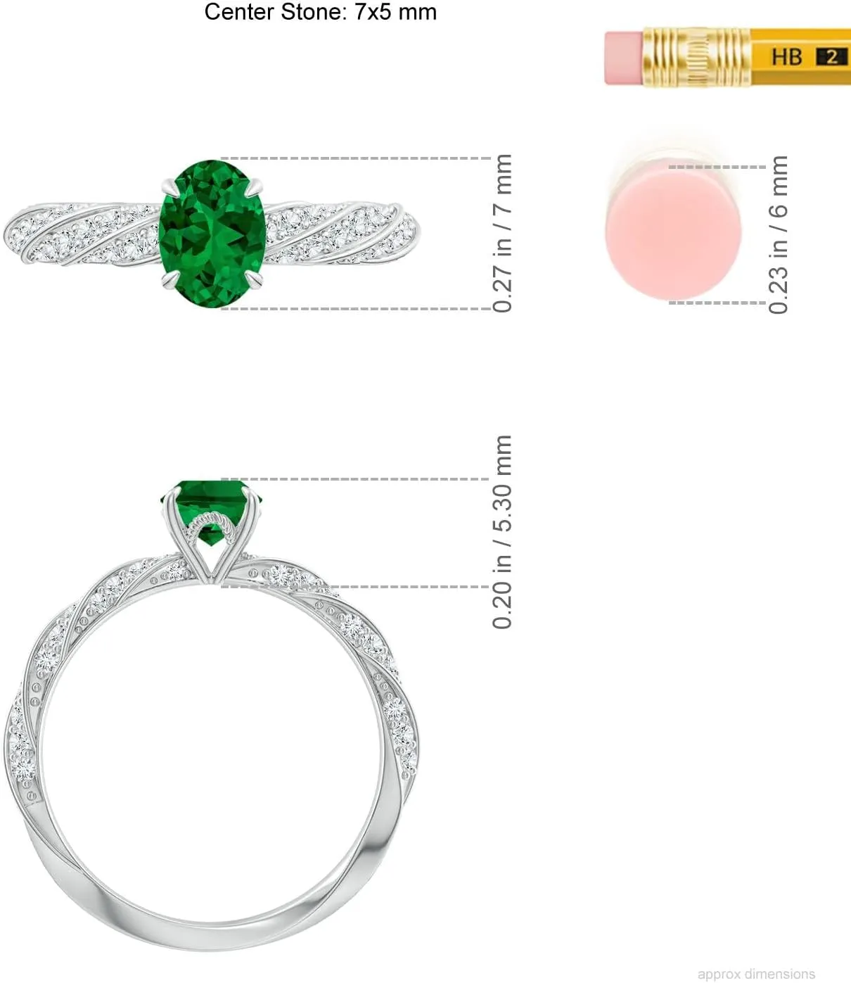Angara Oval Lab Grown Emerald Twisted Rope Shank Engagement Ring in 14K Solid Gold/Platinum | May Birthstone, Birthday, Anniversary, Wedding Jewelry Gift for Women