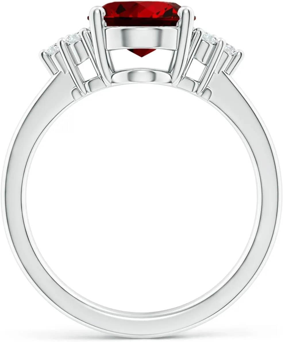 Angara Oval Shape Lab Grown Ruby and Diamond Solitaire Promise Ring in 14K Solid Gold/Platinum | July Birthstone, Birthday, Engagement, Anniversary, Wedding Jewelry Gift for Women