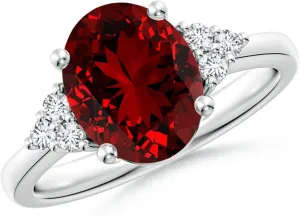 Angara Oval Shape Lab Grown Ruby and Diamond Solitaire Promise Ring in 14K Solid Gold/Platinum | July Birthstone, Birthday, Engagement, Anniversary, Wedding Jewelry Gift for Women