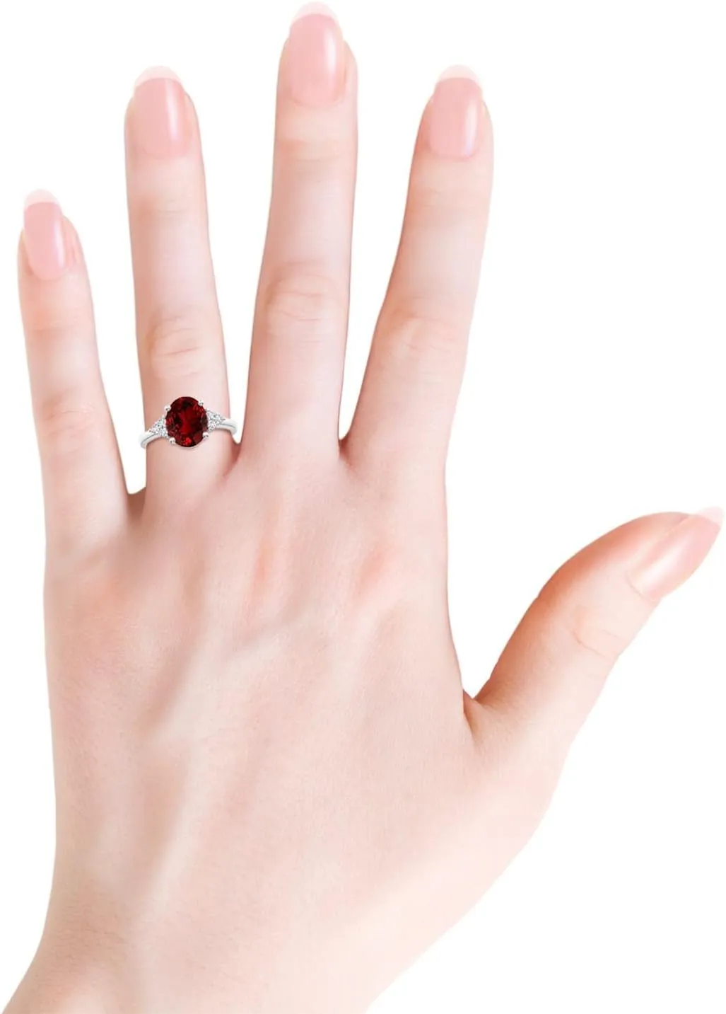 Angara Oval Shape Lab Grown Ruby and Diamond Solitaire Promise Ring in 14K Solid Gold/Platinum | July Birthstone, Birthday, Engagement, Anniversary, Wedding Jewelry Gift for Women