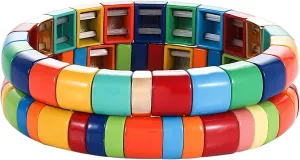 ANGLESJELL Enamel Tile Bracelets Rainbow Tile Bead Bracelets Elastic Colorful Rectangle Beaded Stretch Bracelets for Women Stackable Colorblock Layered Bangle Bracelets for Men Girls