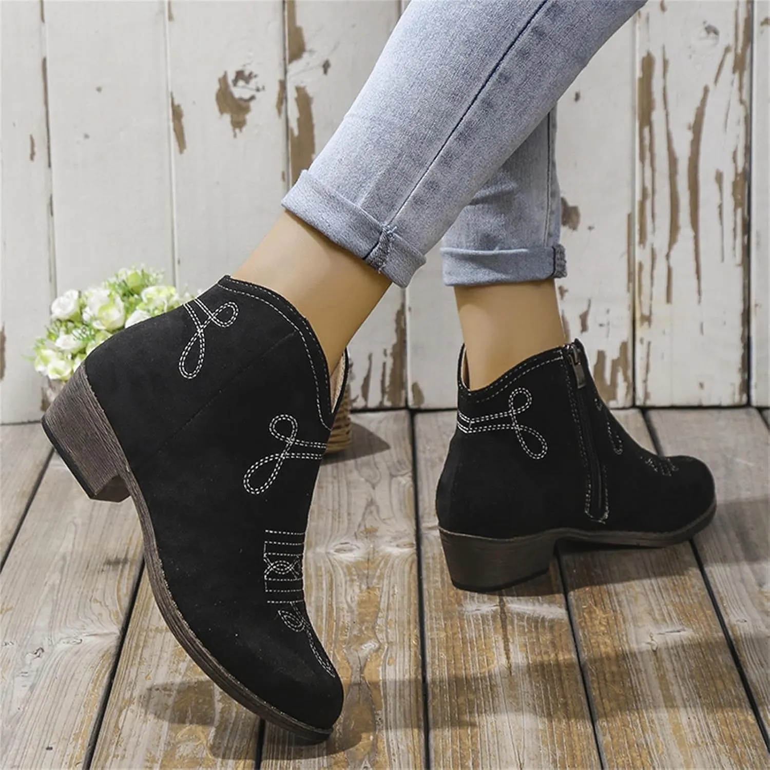 Ankle Boots for Women Dressy Winter Boots 2024 Casual Retro Pointed Toe Lace-up Leather Shoe Zipper Low Heel Booties