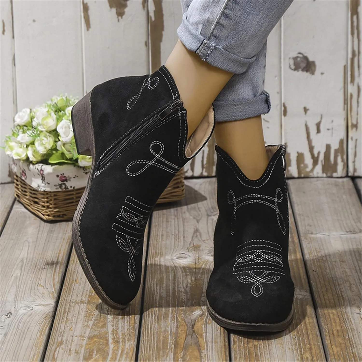 Ankle Boots for Women Dressy Winter Boots 2024 Casual Retro Pointed Toe Lace-up Leather Shoe Zipper Low Heel Booties