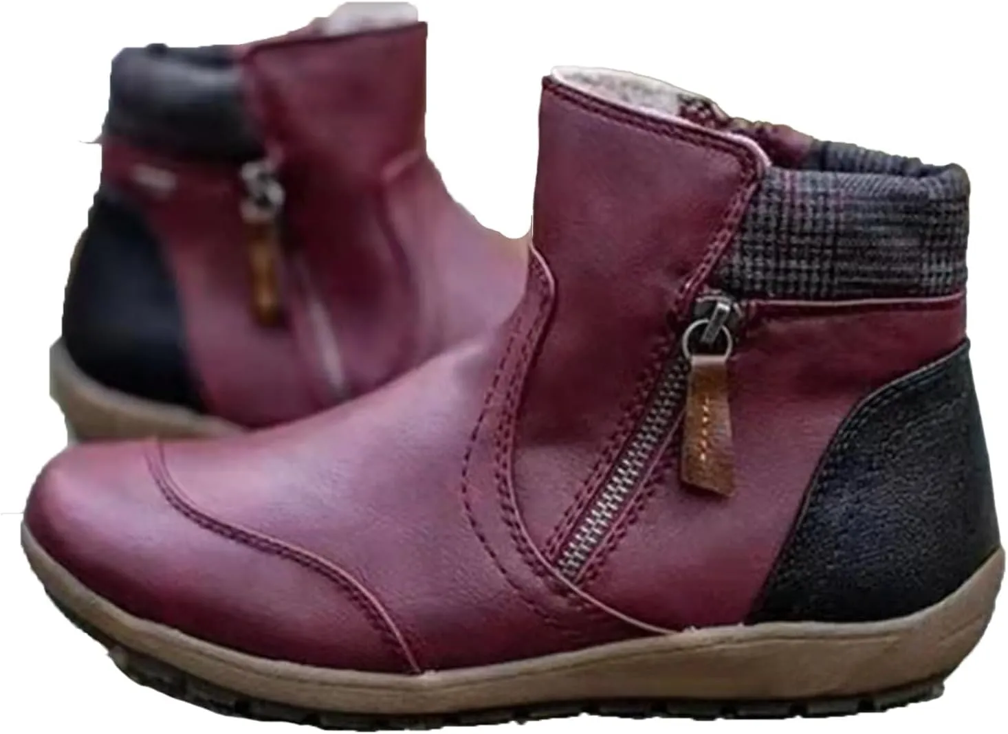 Ankle Boots for Women Western Cowboy Cowgirl Round Toe Short Booties Side Zip-up Vintage Leather Damping Shoes Classic High Top Combat Flat Heel Walking Shoes