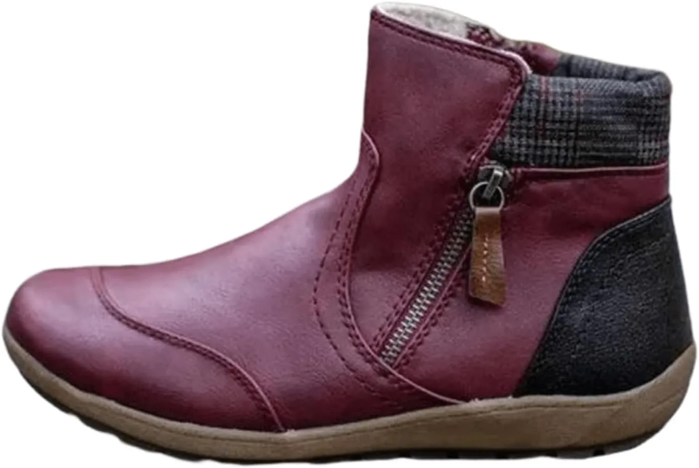 Ankle Boots for Women Western Cowboy Cowgirl Round Toe Short Booties Side Zip-up Vintage Leather Damping Shoes Classic High Top Combat Flat Heel Walking Shoes