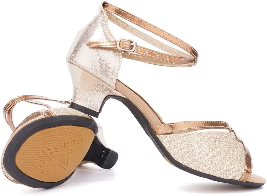 AOQUNFS Women Ballroom Dance Shoes Latin Salsa Practice Performance Low Heel Dancing Shoes,DY01