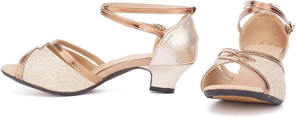AOQUNFS Women Ballroom Dance Shoes Latin Salsa Practice Performance Low Heel Dancing Shoes,DY01
