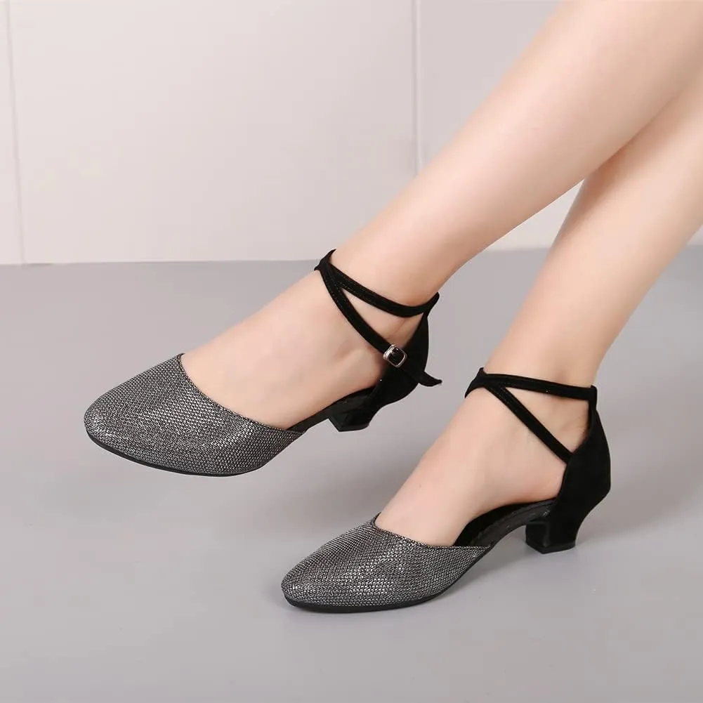 AOQUNFS Women Latin Dance Shoes Ballroom Salsa Low Heel Performance Dancing Shoes,DY117