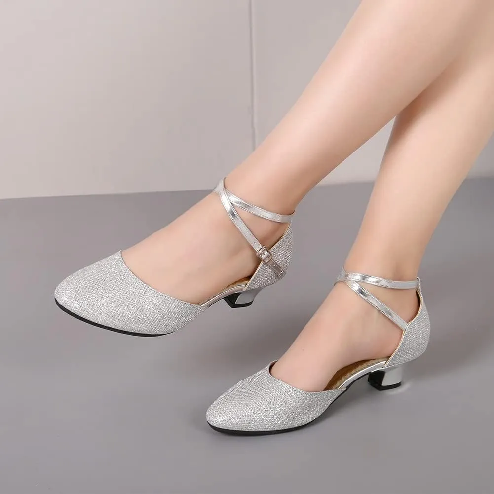 AOQUNFS Women Latin Dance Shoes Ballroom Salsa Low Heel Performance Dancing Shoes,DY117