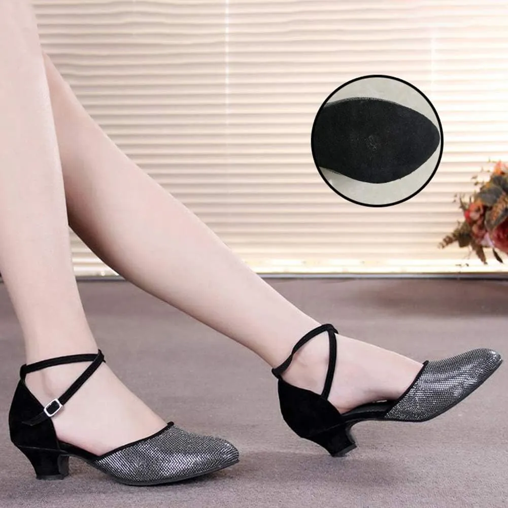 AOQUNFS Women Latin Dance Shoes Ballroom Salsa Low Heel Performance Dancing Shoes,DY117