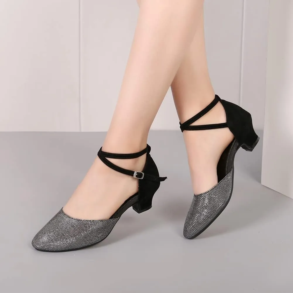 AOQUNFS Women Latin Dance Shoes Ballroom Salsa Low Heel Performance Dancing Shoes,DY117