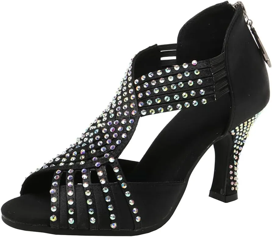 AOQUNFS Women's Latin Dance Shoes Rhinestones Ballroom Salsa Practice Performance Dancing Shoes,Model 086