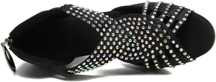 AOQUNFS Women's Latin Dance Shoes Rhinestones Ballroom Salsa Practice Performance Dancing Shoes,Model 086