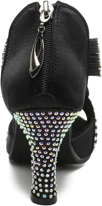 AOQUNFS Women's Latin Dance Shoes Rhinestones Ballroom Salsa Practice Performance Dancing Shoes,Model 086