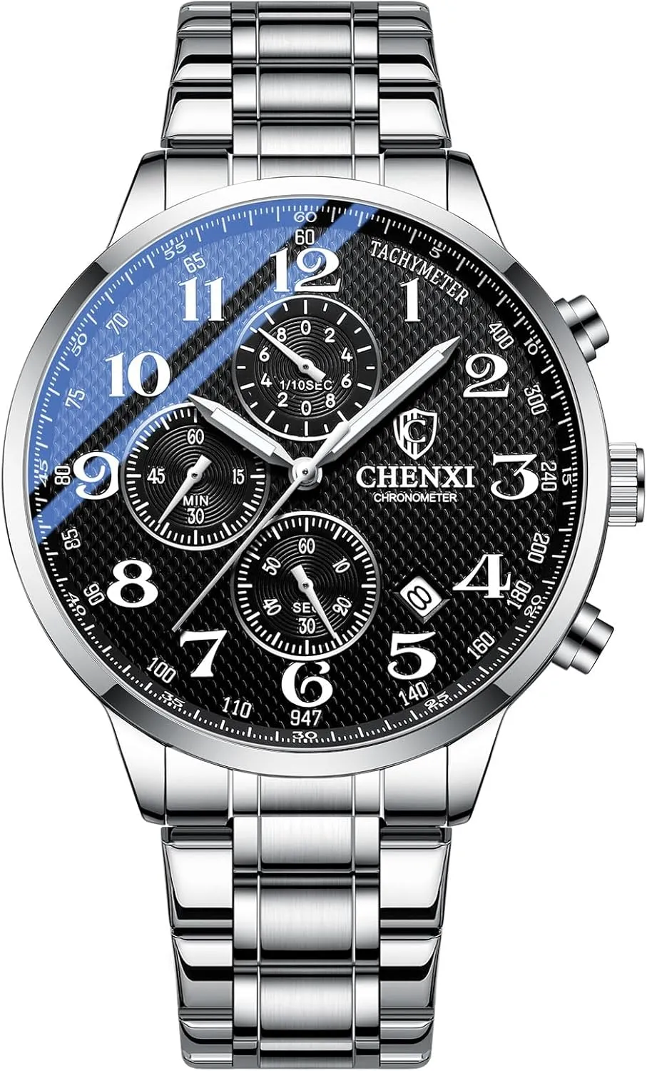 Avaner Men's Stainless Steel Watches: Analog Quartz Wrist Watch with Luminous Hands and Three-Eye Dials