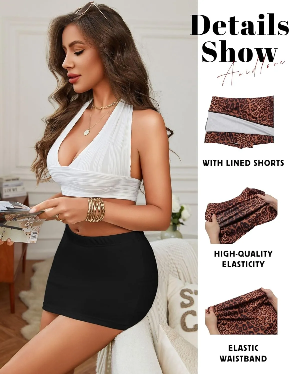 Avidlove Women Mini Skort Skirts Pencil Bodycon Short Skirts Y2k Leopard Print Skorts with Shorts Underneath