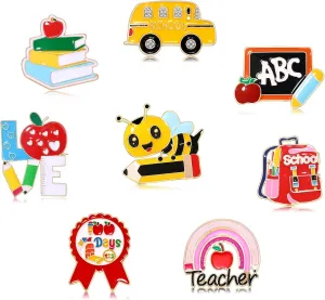 Back to School Brooches Enamel Teacher Brooch Pins Cute Lapel Pin Set Rainbow Pencil Schoolbag Brooches Pin Welcome Back to School Gift for Backpack Clothes Hat Accessories,8Pcs