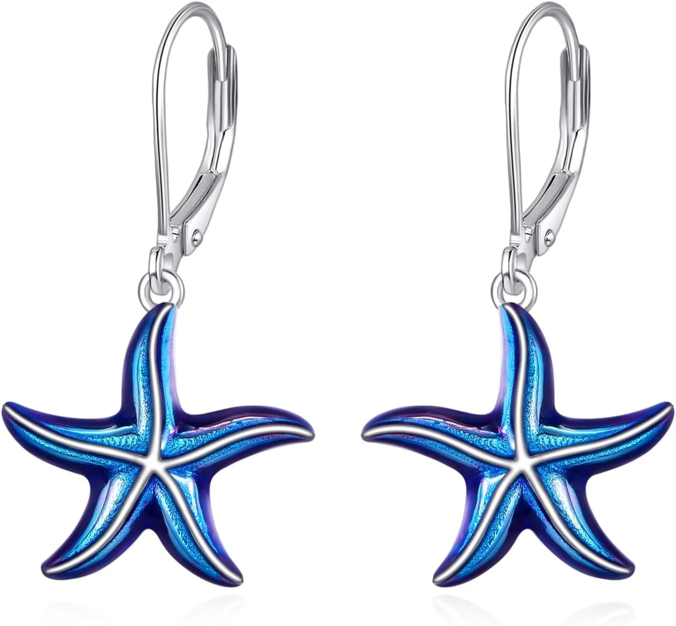 Beach Leverback Earrings for Women 925 Sterling Silver Starfish Seashell Shell Enamel Dangle Drop Earrings Enamel Summer Beach Jewelry