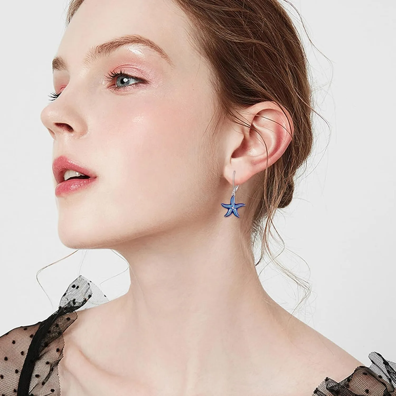 Beach Leverback Earrings for Women 925 Sterling Silver Starfish Seashell Shell Enamel Dangle Drop Earrings Enamel Summer Beach Jewelry