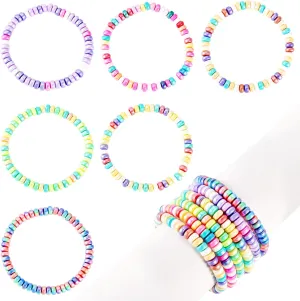 Beadthoven 6pcs Heishi Clay Bead Bracelets Polymer Clay Beaded Stretch Bracelets Stackable Layering Friendship Bracelets Flat Round Disc Clay Handmade Bracelets for Women Men Birthday Party Presents