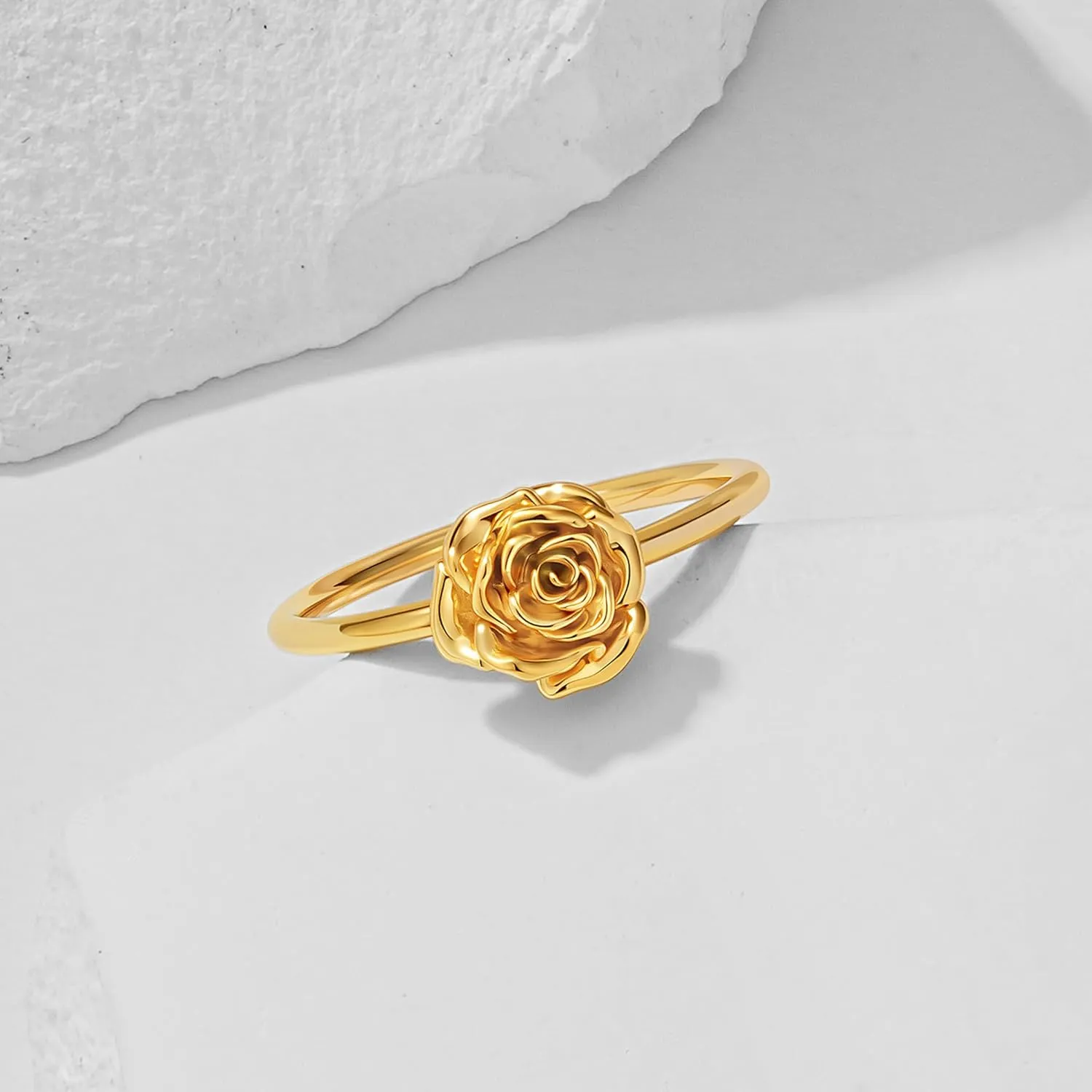 Birth Flower Ring for Women 14K Gold Plated Floral Minimalist Stackable Finger Jewelry Birthday Gifts