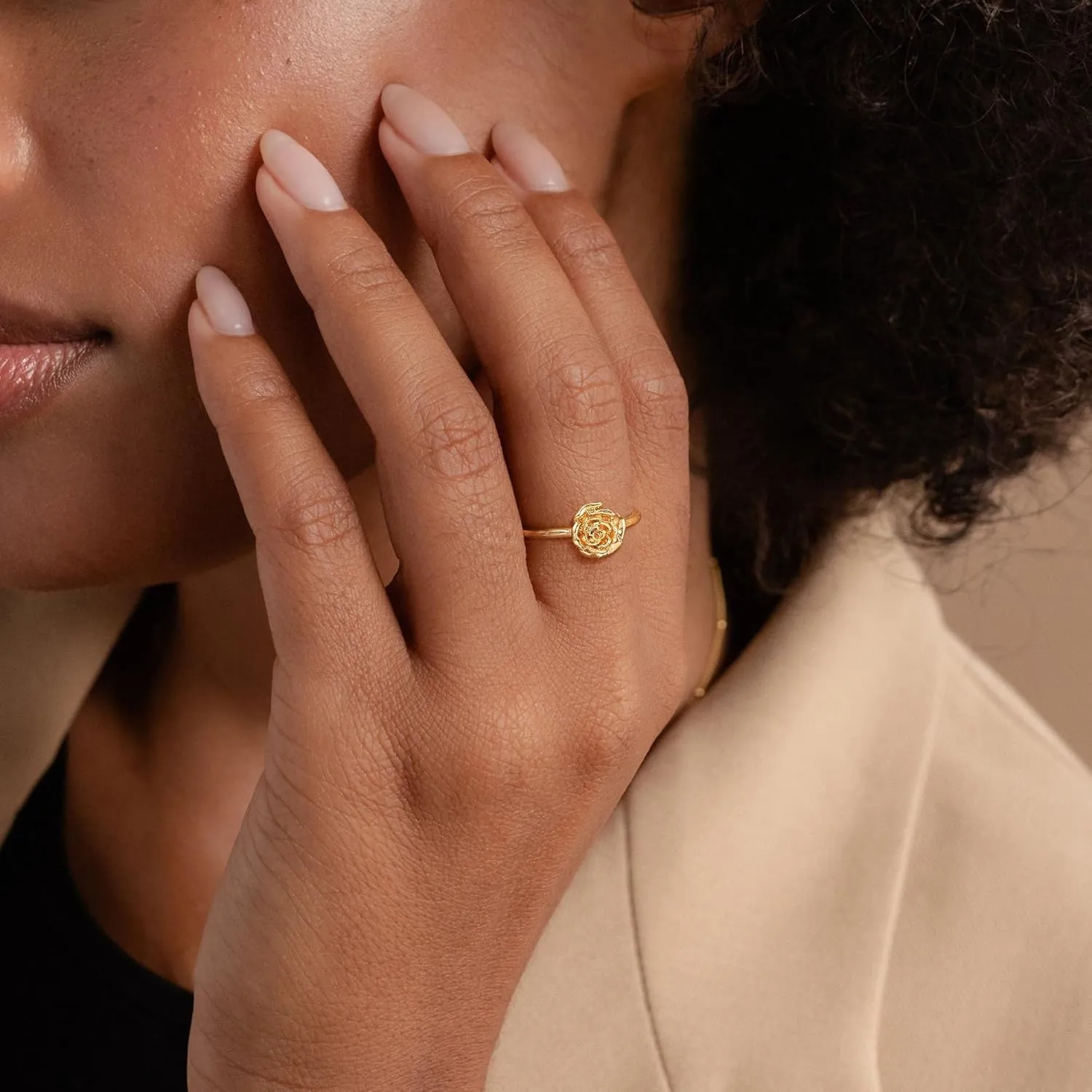 Birth Flower Ring for Women 14K Gold Plated Floral Minimalist Stackable Finger Jewelry Birthday Gifts