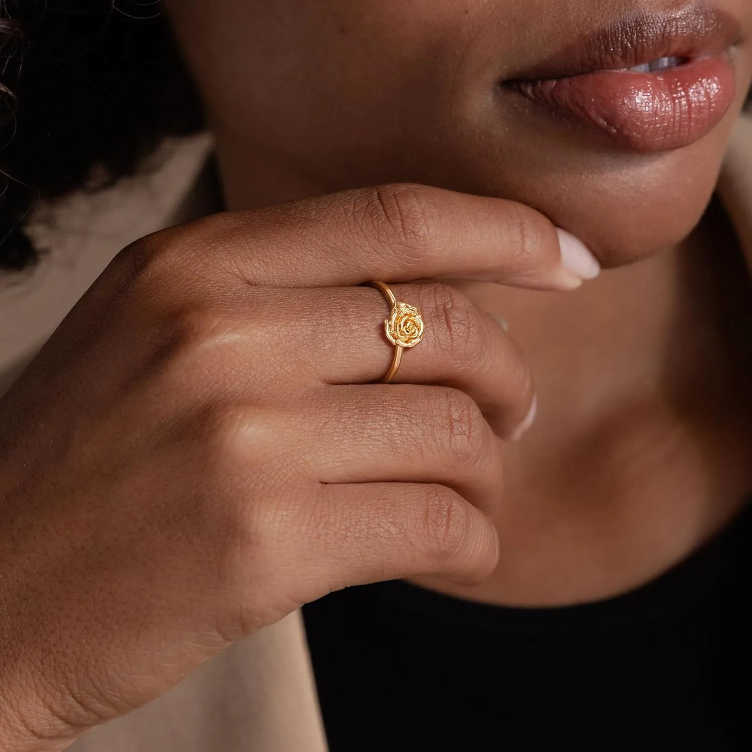 Birth Flower Ring for Women 14K Gold Plated Floral Minimalist Stackable Finger Jewelry Birthday Gifts