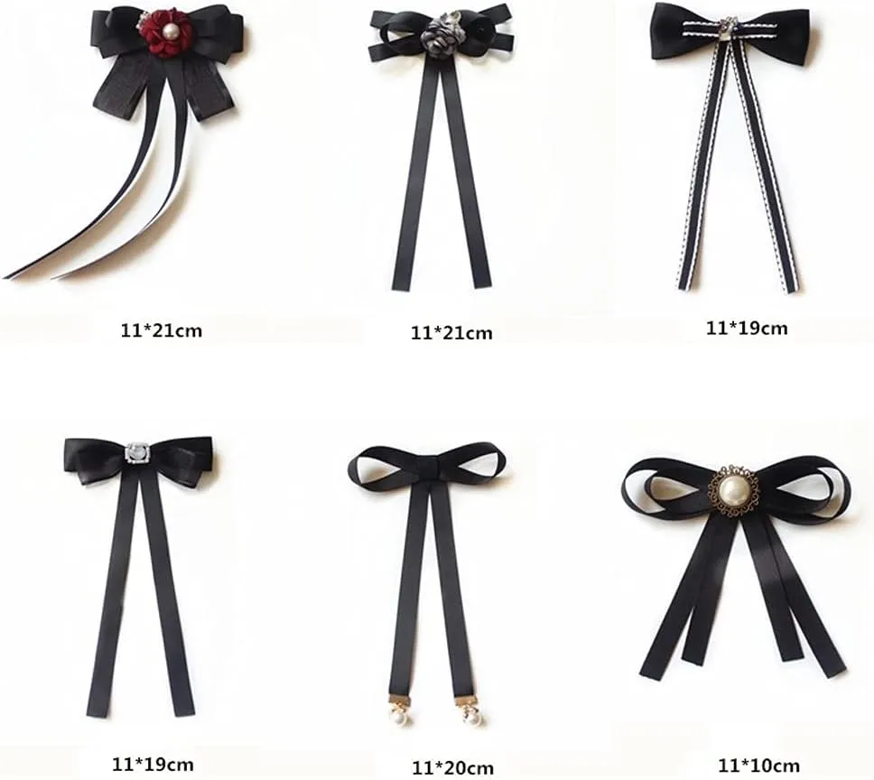 Black Bow Brooches Pin for Woman Girls Pre-Tied Collar Neck Clips Bow Tie