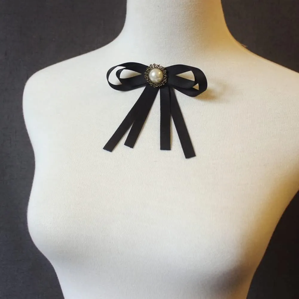 Black Bow Brooches Pin for Woman Girls Pre-Tied Collar Neck Clips Bow Tie