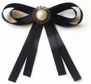 Black Bow Brooches Pin for Woman Girls Pre-Tied Collar Neck Clips Bow Tie