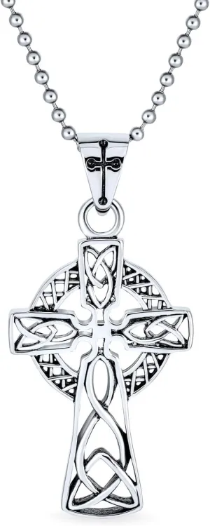 Bling Jewelry Protection Amulet Ancient Mens Irish Viking Celtic Cross Pendant Necklace For Men Women Oxidized Silver Tone Stainless Steel 20 Inch Ball Chain