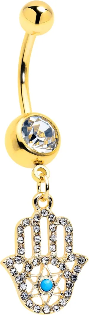 Body Candy Dangle Belly Ring - 316L Stainless Steel Navel Ring Piercing Hamsa Hand Star Belly Button Ring for Women Men