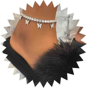 Boho Crystal Butterfly Anklet Bracelet Butterfly Tassel Anklet Chain Silver Cz Butterfly Ankle bracelet Rhinestone Tennis Chain Ankle Foot Chain Jewelry Women
