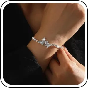 Boho Crystal Butterfly Bracelet Rhinestone Butterfly Chain Bracelet Silver CZ Tennis Bracelet Sparkle Cubic Zirconia Wedding Bracelet Jewelry for Women